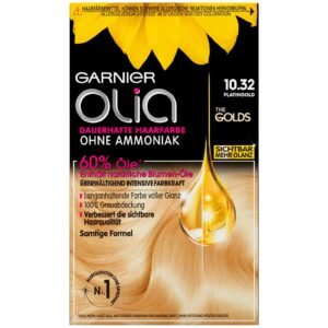 Garnier Olia Dauerhafte Haarfarbe ohne Ammoniak, Pflegende Haarcoloration für 100% Grauhaarabdeckung, The Golds, 10.32 Platingold (Blond), 3 Stück