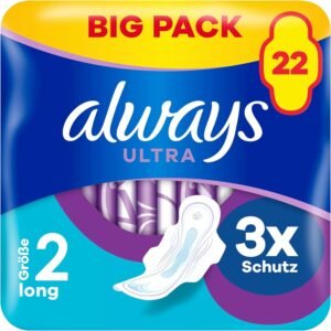 Always Ultra Binden Damen Gr. 2, Long (22 Damenbinden mit Flügeln) Big Pack, dünn und super saugfähig, geruchsneutralisierend und Auslaufschutz