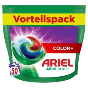 Ariel Waschmittel Pods All-in-1, Flüssigwaschmittel Kapseln 50 Waschladungen, Color+, Kraftvolle Fleckentfernung ab der 1. Wäsche