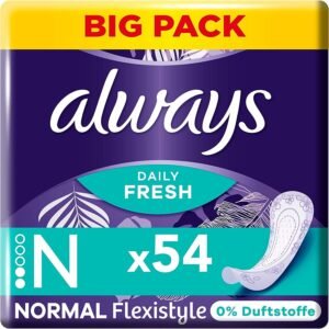 Always Daily Slipeinlagen Damen, Normal Flexistyle (54 Binden) Big Pack, mit frischem Duft, passend für alle Slipformen, atmungsaktiv, flexibel