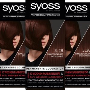 Syoss Color Coloration 3_28 Dunkle Schokolade Stufe 3 (3 x 115 ml), permanente Haarfarbe für bis zu 10 Wochen Farbintensität und 70 % weniger Haarbruch*