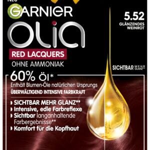 Garnier Olia Red Lacquers Dauerhafte Haarfarbe in 5.52 Glänzendes Weinrot, Öl-basierte Formel für langanhaltendes Rot, 60g, 60g, 54ml