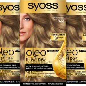 Syoss Oleo Intense Öl-Coloration 7-10 Naturblond Stufe 3 (115 ml), dauerhafte Haarfarbe mit pflegendem Öl, Coloration ohne Ammoniak