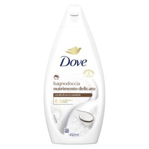 Dove Sanfte pflegende Duschgel, dermo-natürliche Feuchtigkeitspflege, Kokosöl, 1/4 Feuchtigkeitscreme, dermatologisch getestet, Duschgel für Damen und Herren, 100% recycelte Flasche* 450 ml