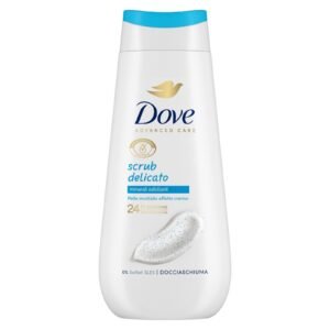 Dove Sanftes Peeling, feuchtigkeitsspendendes Duschgel, milde Formel auf dem Hautmikrobiom, mit pflanzlichen feuchtigkeitsspendenden Wirkstoffen, ohne SLES, Duschbad für Damen und Herren, 225 ml