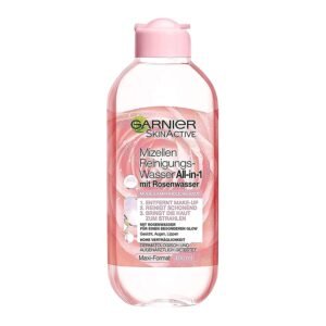 Garnier All-in-1 Mizellen Reinigungswasser mit Rosenwasser für einen besonderen Glow, Make up Entferner und Gesichtsreinigung für empfindliche Haut, Skin Active, 1 x 400 ml