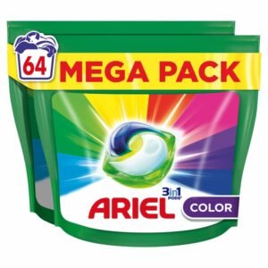 Ariel 3in1 PODS, Waschmittelkapseln 64 Waschungen, Farbe, Schnell auflösend, einwandfrei bei kalten und kurzen Programmen