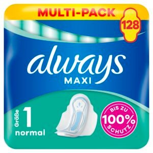 Always Maxi Binden Damen Gr 1, Normal (8x 16 Damenbinden mit Flügeln) weich und saugfähig, geruchsneutralisierend und Auslaufschutz