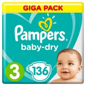 Pampers Baby-Dry, Große 3, 5-9 kg, Mega Plus Pack, 136 Stück