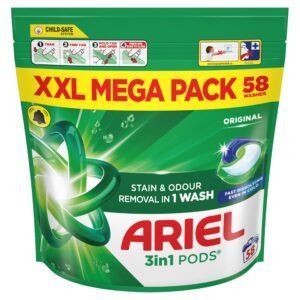Ariel 3in1 PODS® Waschflüssig Waschmittel Kapseln 58 Waschgänge Original Flecken- & Geruchsentfernung in 1 Waschgang Schnell auflösend auch bei Kälte