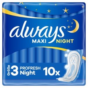 Always Maxi Profresh Night Damenbinden (Große 3) 10 Stück, Neutralisiert Gerüche, Super Fit, Super Absorbierend, Einzeln Verpackt