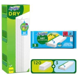 Swiffer Bodenwischer Mit 120 Trockenen Und 3 Feuchten Bodentüchern, Nimmt 3x Mehr Staub, Schmutz & Haare Auf Als Ein Herkömmlicher Besen Oder Mopp