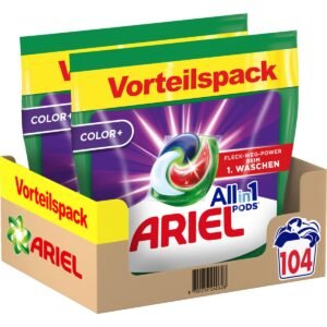 Ariel Waschmittel Pods All-in-1, Waschmittel 104 Waschladungen, Color, Kraftvolle Fleckenentfernung in nur 1 Waschgang