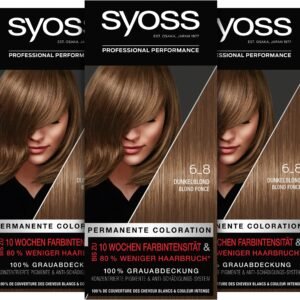 Syoss Color Coloration 6_8 Dunkelblond Stufe 3 (3 x 115 ml), permanente Haarfarbe für bis zu 10 Wochen Farbintensität und 70 % weniger Haarbruch*