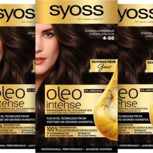 Syoss Oleo Intense Öl-Coloration 4-86 Schokoladenbraun Stufe 3 (115 ml), dauerhafte Haarfarbe mit pflegendem Öl, Coloration ohne Ammoniak