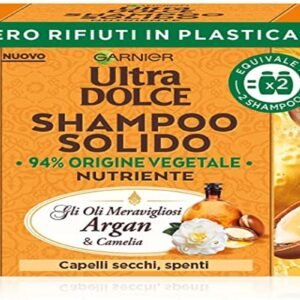 Garnier Ultra süßes Shampoo mit wunderbaren Argan- und Kamelien-Ölen, für trockenes und glanzloses Haar, mit 100% umweltfreundlicher, plastikfreier Verpackung, 60 g