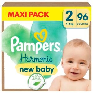 Pampers Windeln Große 2 (4-8 kg), Harmonie New Baby Windeln, 96 Stück, Schonung der empfindlichen Haut und Inhaltsstoffe pflanzlichen Ursprungs