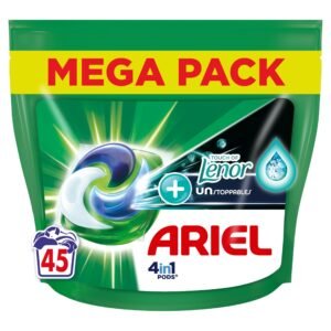Ariel 4in1 PODS, Waschmittelkapseln 45 Waschungen, Touch Van Lenor Unstoppables, lang anhaltende Frische bis zu einer Woche