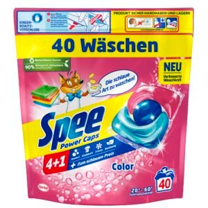 Spee Power Caps Color 4 + 1 (40 Waschladungen), Colorwaschmittel für Buntwäsche & Dunkles, vordosiertes Waschmittel vereint Reinheit, Strahlkraft, Frische & Nachhaltigkeit