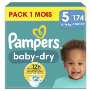 Pampers Baby-Dry Große 5, 174 Windeln, 11kg-16kg, Bis zu 100% Auslaufschutz & Komfort die ganze Nacht
