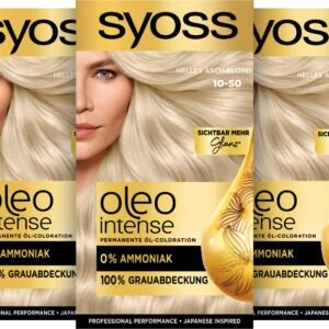 Syoss Oleo Intense Öl-Coloration 10-50 Helles Asch-Blond Stufe 3 (115 ml), dauerhafte Haarfarbe mit pflegendem Öl, Coloration ohne Ammoniak