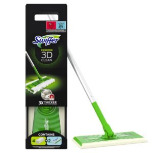 Swiffer Bodenwischer 3D Clean Trockene & Feuchte Bodentücher Starter-Kit Zur Reinigung Von Hartholz Und Böden, Darin Enthalten: 1 Stab, 4 Trockene Bodentücher, 2 Feuchte Bodentücher