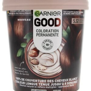 Garnier - Permanente Haarfarbe - ohne Ammoniak - 90% natürliche Inhaltsstoffe und vegane Formel - Sheabutter - 100% weiße Haarabdeckung - Goldbraun Zimt (5,32) - Good