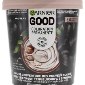 Garnier - Permanente Haarfärbung - ohne Ammoniak - 90% Inhaltsstoffe natürlichen Ursprungs - Sheabutter - 100% Abdeckung für weißes Haar - GOOD Dunkelbraun Schokoladenschwarz 3.0