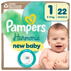 Pampers Harmonie Windeln Große 1, 22 Windeln, 2kg-5kg, sanfter Hautschutz mit 100Prozent Pampers Schutz