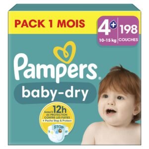 Pampers Baby-Dry Große 4+, 198 Windeln, 10kg-15kg, Bis zu 100% Auslaufschutz & Komfort die ganze Nacht