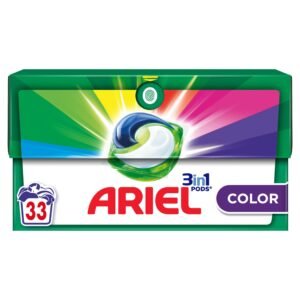Ariel 3in1 PODS, Flüssigwaschmittel in Kapseln, 33 Waschgänge, Farbe, schnell löslich, perfekt für kalt und im kurzen Zyklus