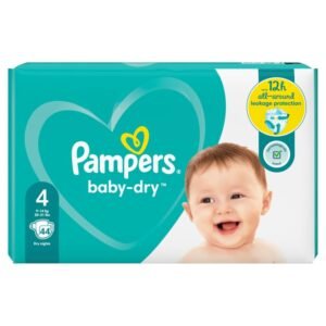 Pampers Baby-Dry Große 4, 44 Windeln, 9-14 kg, Essential Pack, Luftkanäle für atmungsaktive Trockenheit über Nacht