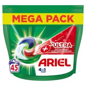 Ariel 4in1 Waschmittelkapseln + Ultra-Fleckenentferner  45 Kapseln