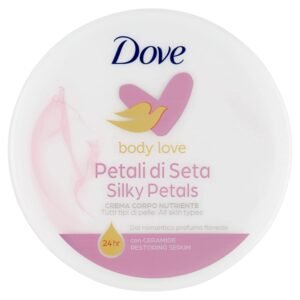 Dove Körpercreme Seidenblätter, nährende Körpercreme für alle Hauttypen, duftende und glatte Haut mit seidigem Effekt für 24 Stunden, mit Ceramid Restoring Serum, Dermatologisch getestet, 300 ml, 1