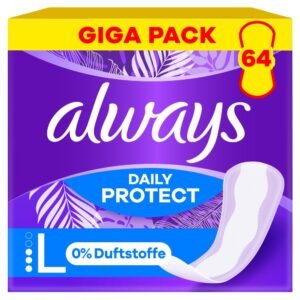 Always Daily Protect Long Slipeinlagen 64 Stück, 0 Prozent Duftstoffe, bequem mit seitlichem Auslaufschutz