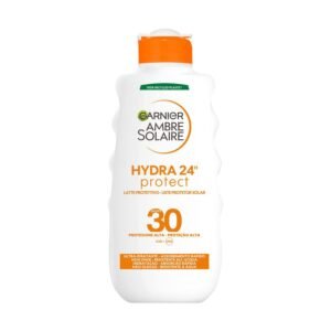 Garnier Ambre Solaire Milchschutz Hydra 24H Protect, Gesicht und Körper, Ultra-Feuchtigkeitsspendend für den ganzen Tag, mit hohem SPF 30-Schutz, wasserfest, schnelle Absorption, 200 ml