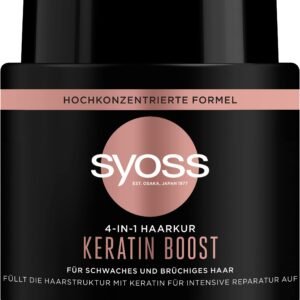 Syoss Haarkur Keratin Boost (500 ml), 4-in-1 Haarmaske mit blauem Lotus für schwaches & brüchiges Haar, hoch konzentrierte Formel sorgt für bis zu 92 % weniger Haarbruch und reduziert Frizz