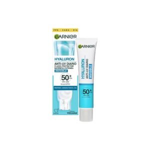 Garnier SkinActive Hyaluron Anti-UV Tägliches Fluid Schutzmittel für die Haut unsichtbar mit Hyaluronsäure + Glycerin, schützt und spendet Feuchtigkeit den ganzen Tag, LSF 50+, geeignet für